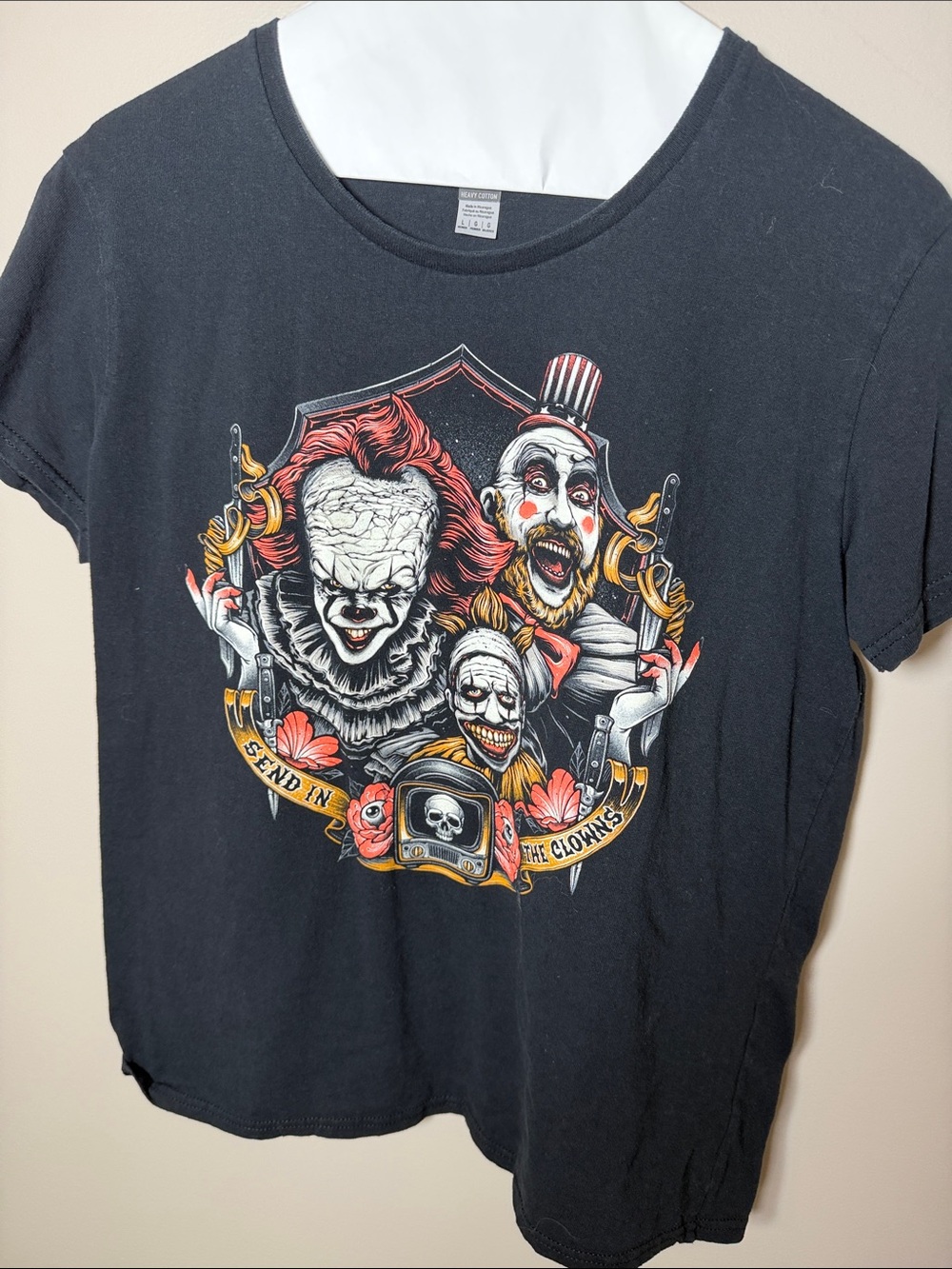 Gildan Black Short Sleeve Tee with Colorful Creepy Clown Graphic